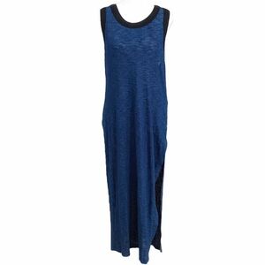 Diesel BLUE CHAMBRAY BLACK HEM SLEEVELESS SLIT MAXI CASUAL DRESS